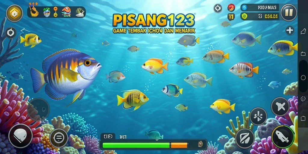 Tampilan gameplay seru dalam PISANG123 saat berburu ikan.